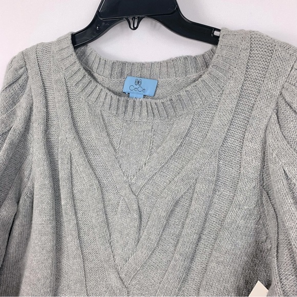 CECE Heather Grey Cable Knit Crewneck Sweate - Picture 5 of 8